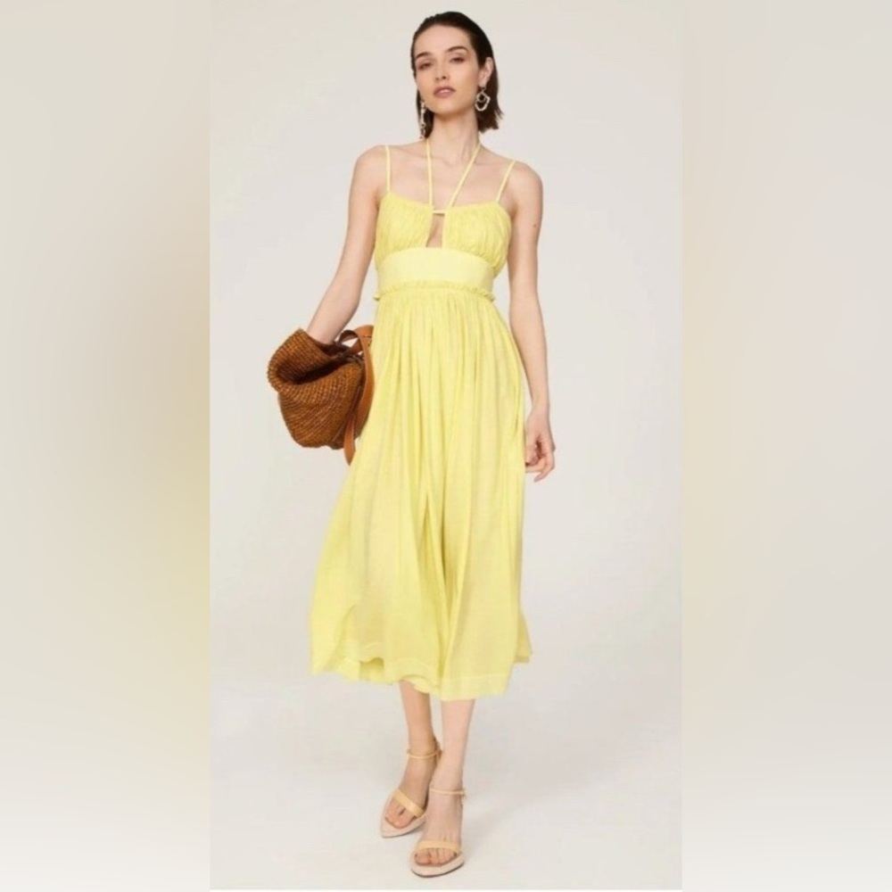 Ulla Johnson Yellow Pleated Sundress for Wedding Guest